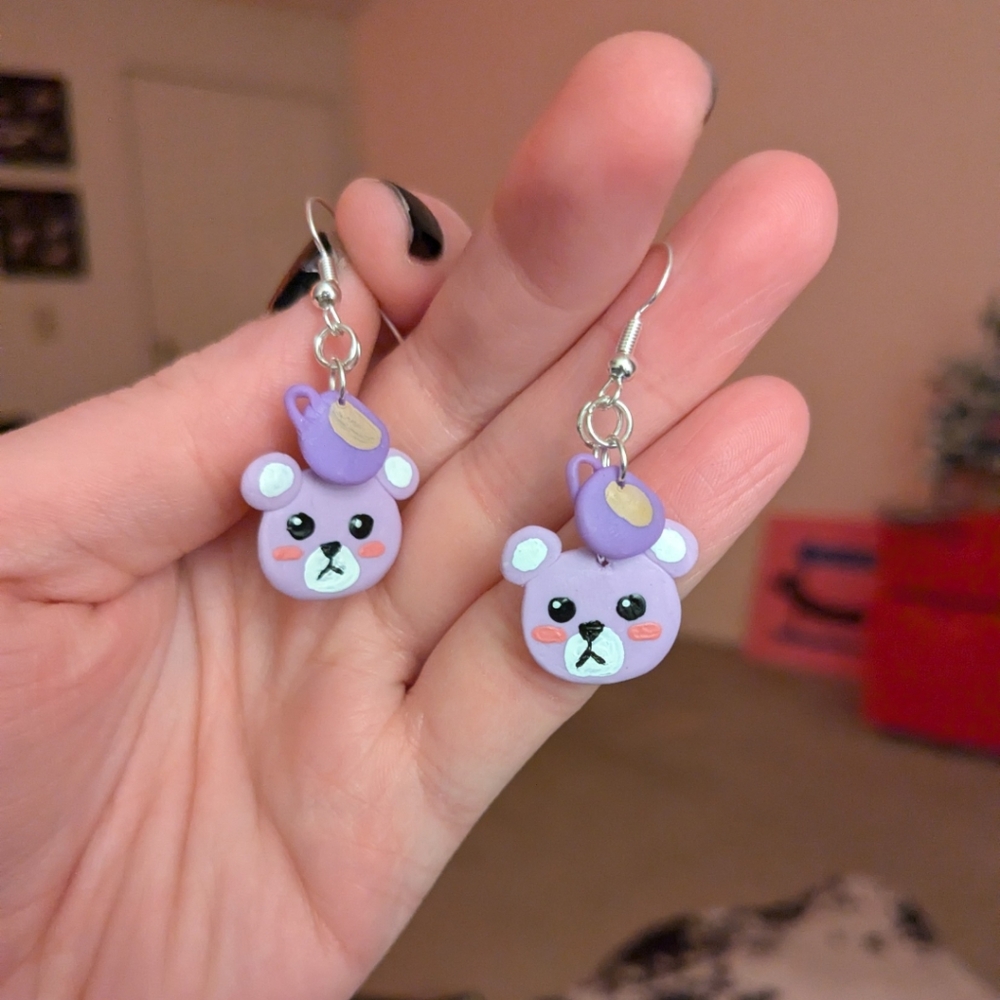 💜 Handmade Bear and Coffee Earrings 💜
